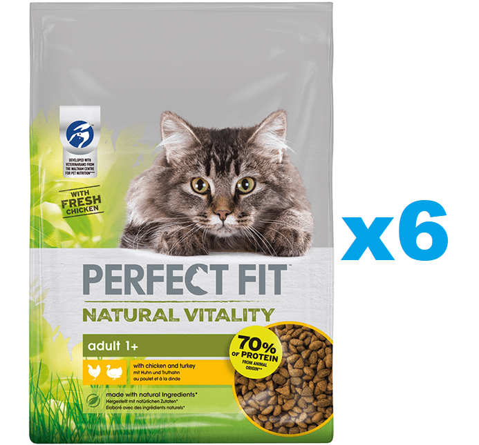 PERFECT FIT Natural Vitality 1+ sucha karma pełnoporcjowa dla dorosłych kotów z kurczakiem i indykiem 6x650 g