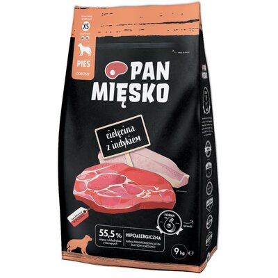 Karma dla psa PAN MIĘSKO Cielęcina z indykiem XS 9 kg