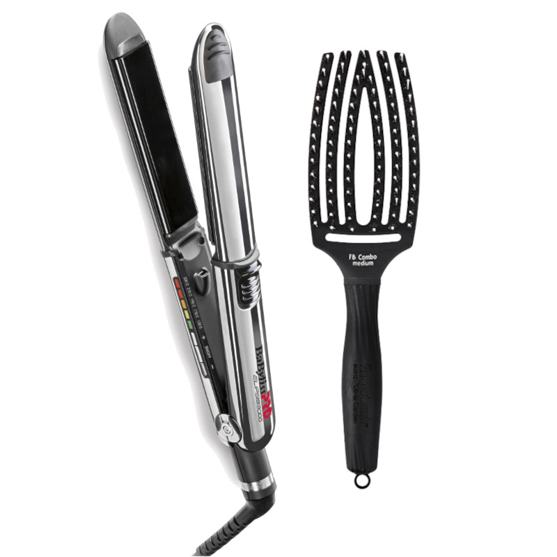 Babyliss Pro Elipsis and Finger Brush FB Combo Medium zestaw do stylizacji włosów: prostownica do włosów 31mm - czarna, 1 szt. + szczotka do rozcze...