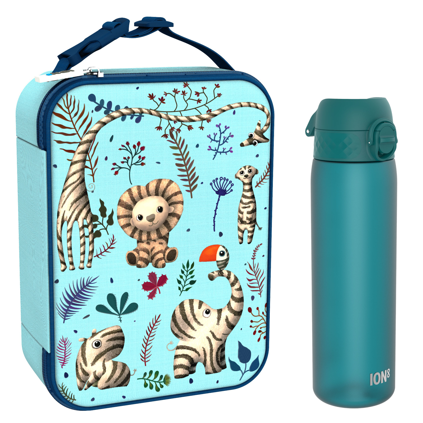 Ion8 zestaw: lunchbag Zebra Fan, 1 szt. + bidon na wodę, poj. 0,6 l, 1 szt.