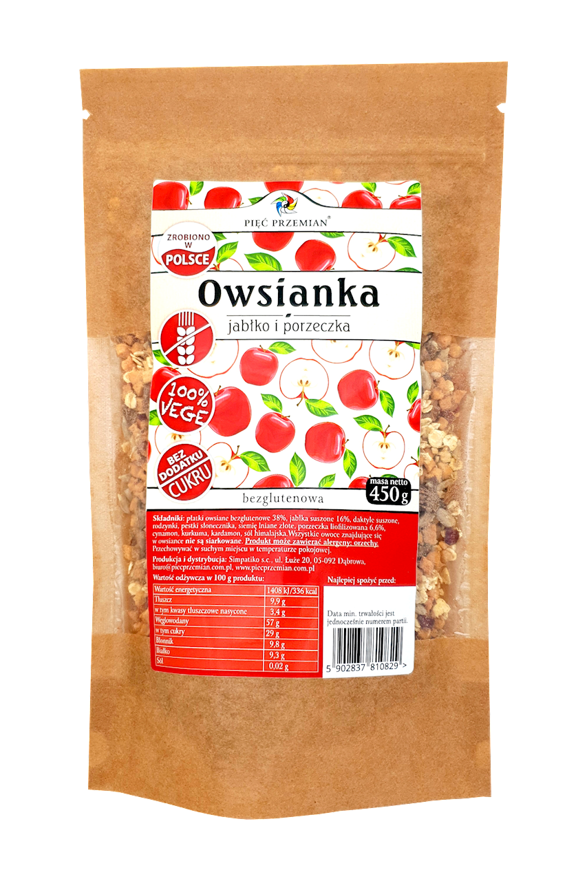 Owsianka jabłko i porzeczka bezglutenowa 450g (Pięć Przemian)