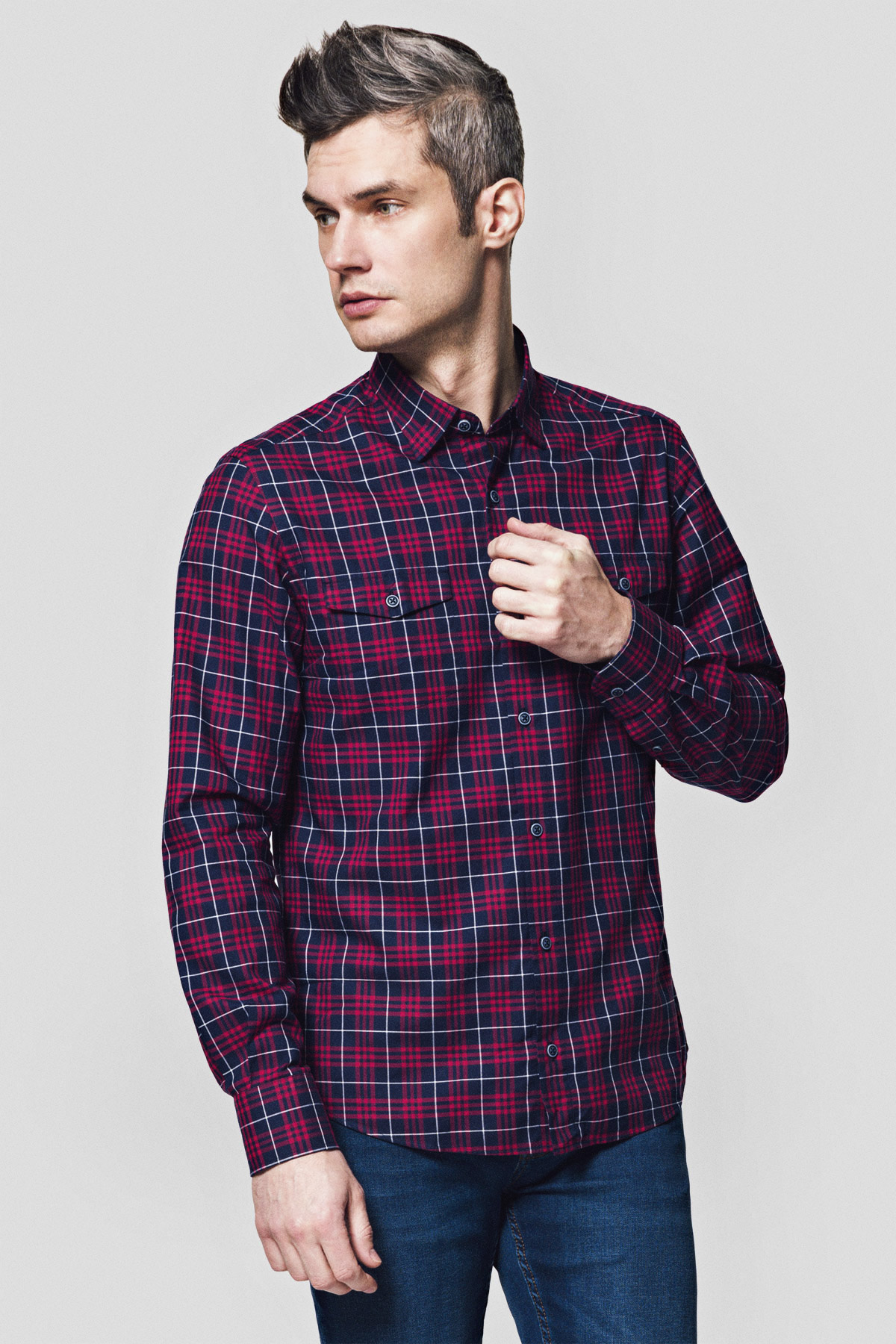 Lancerto Koszula Granatowo-Czerwona Bawełniana w Kratę Sophie