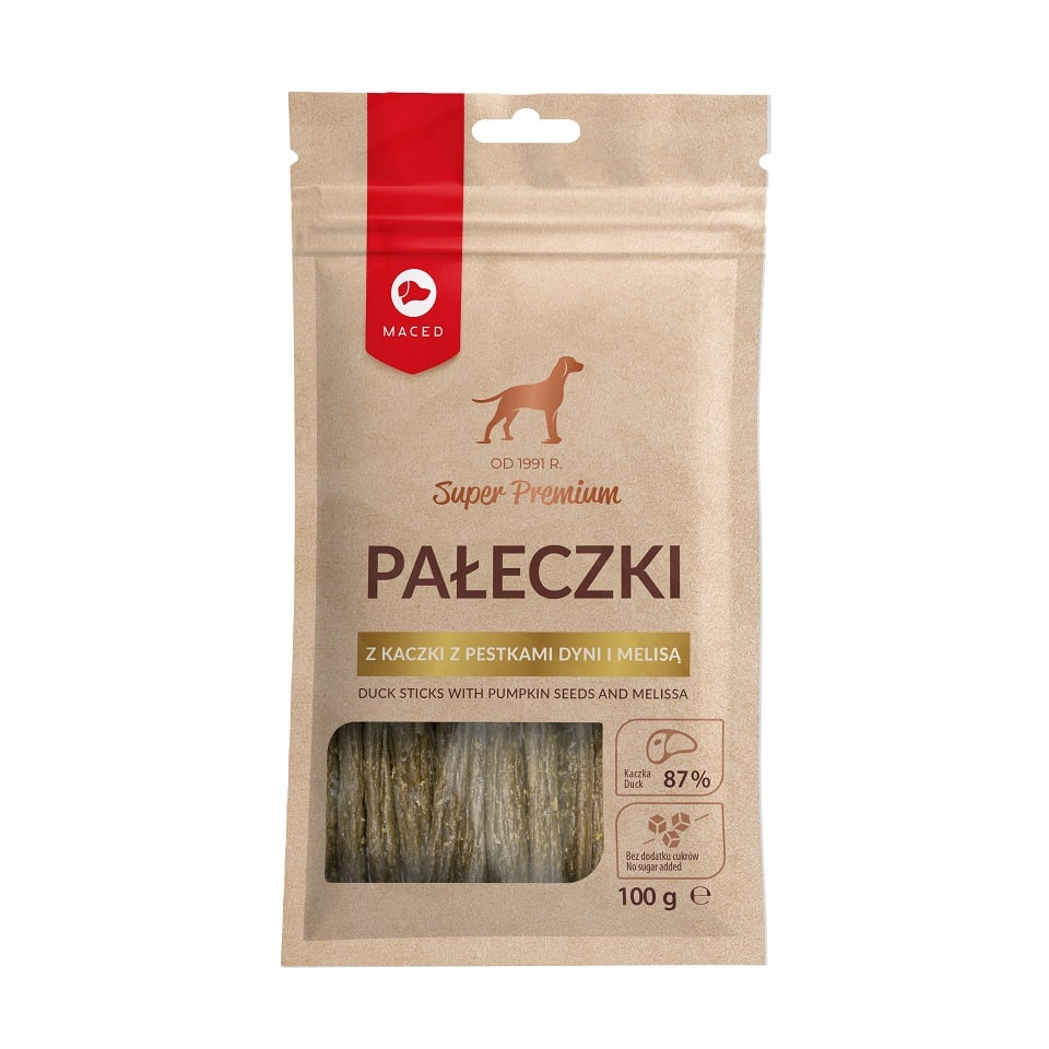 MACED Super Premium Pałeczki z kaczki z pestkami dyni i melisą 100 g