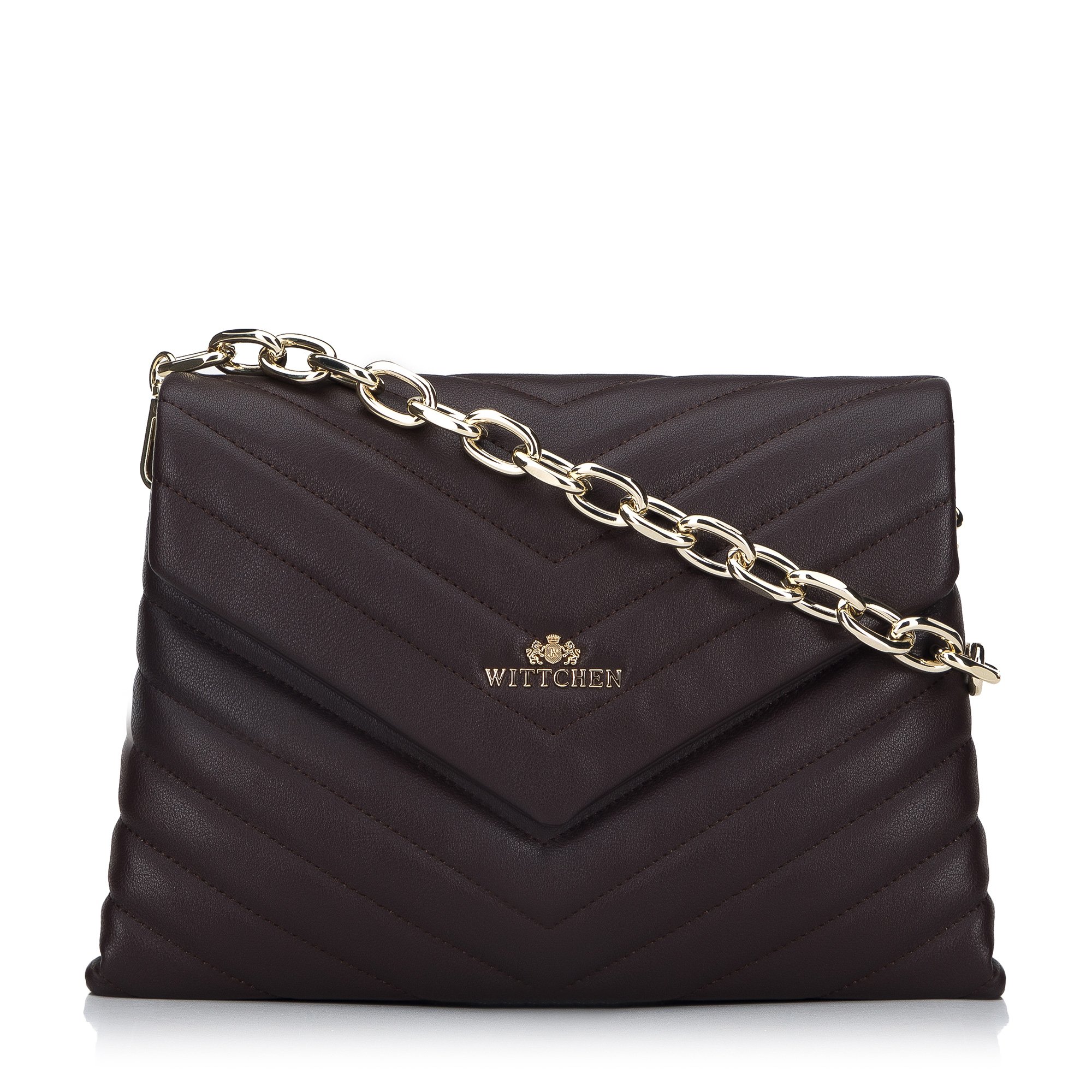 Damska torebka z pikowanej skóry na łańcuchu trapezowa ciemny brąz