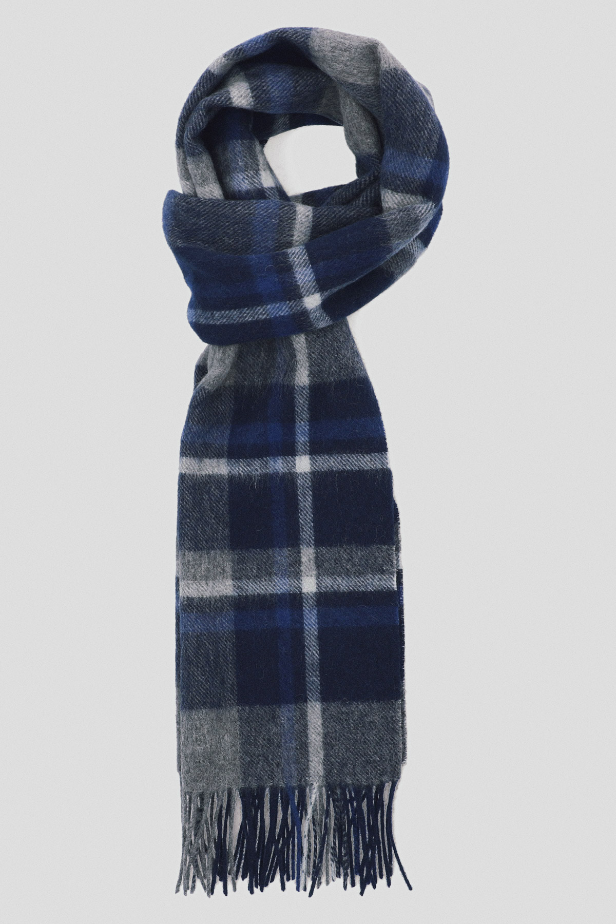Lancerto Szal Wełniany Granatowo-Szary w Kratę