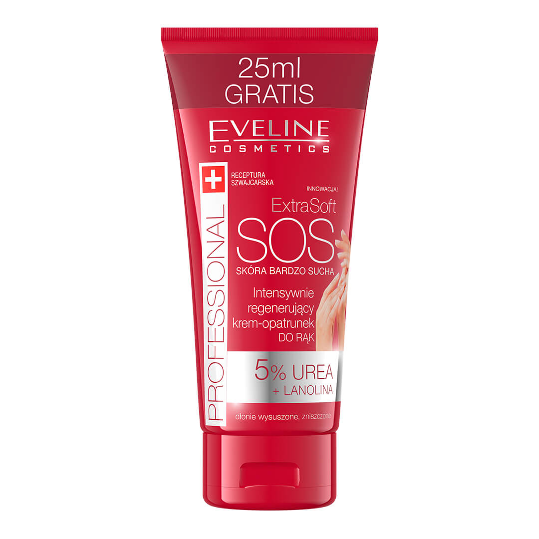 Eveline Cosmetics Extra Soft SOS Intensywnie regenerujący krem-opatrunek do rąk 5% urea + lanolina, 100 ml