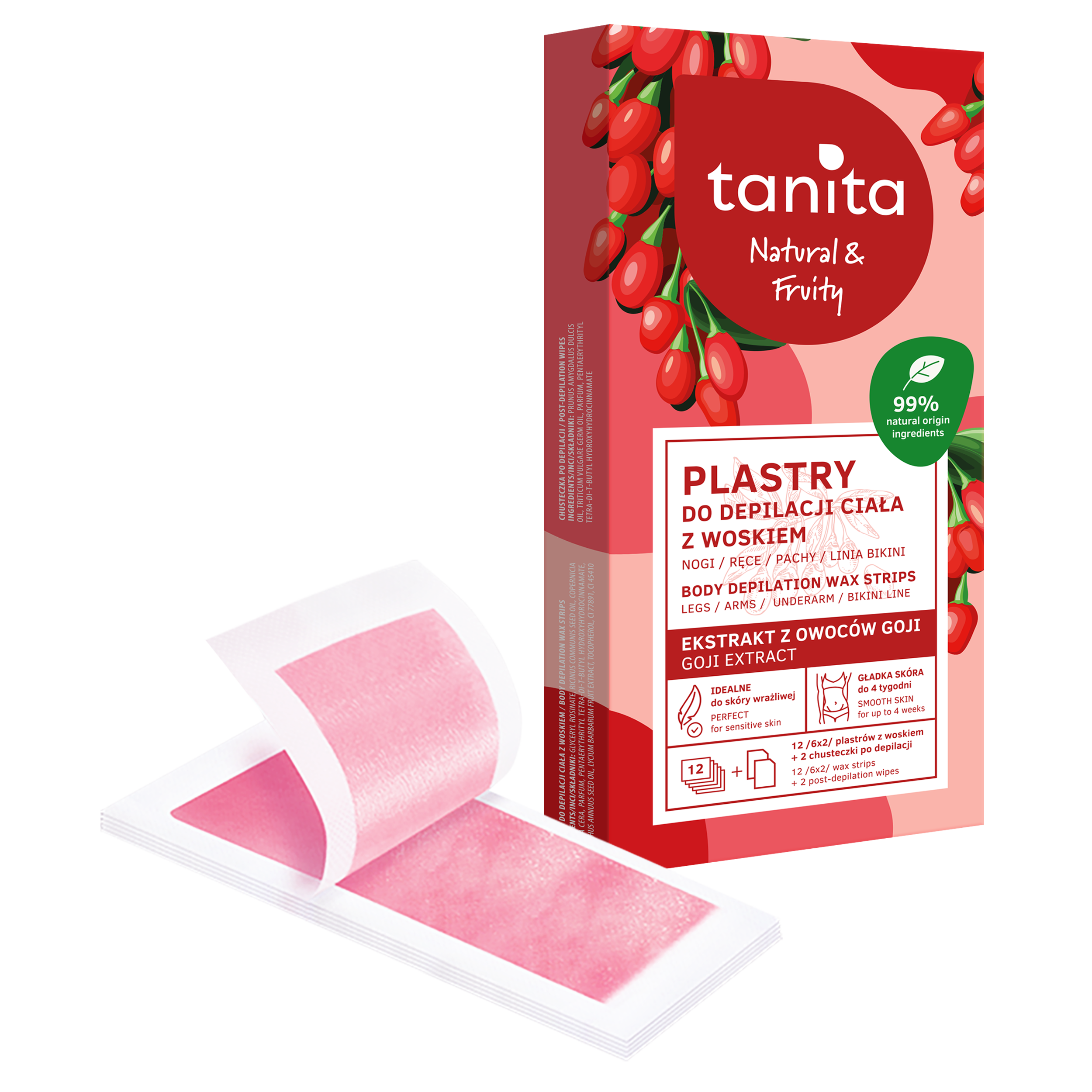 Tanita Natural & Fruity plastry do depilacji ciała, 12 szt./1 opak.