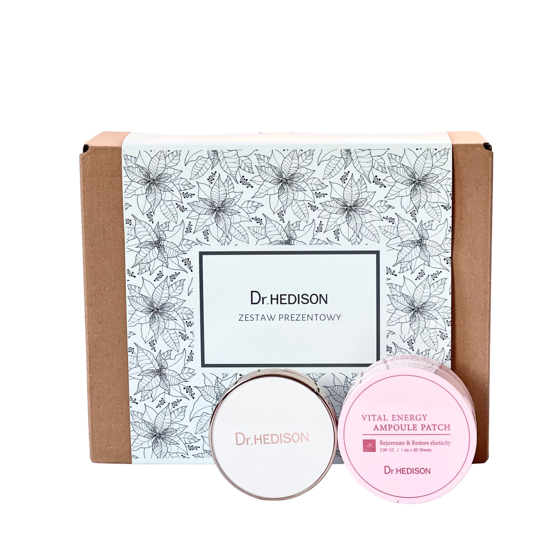 Dr.Hedison zestaw prezentowy: kompakt do makijażu SPF50+, 15 g + wymienny wkład, 15 g + odmładzające i przywracające elastyczność płatki pod oczy, ...