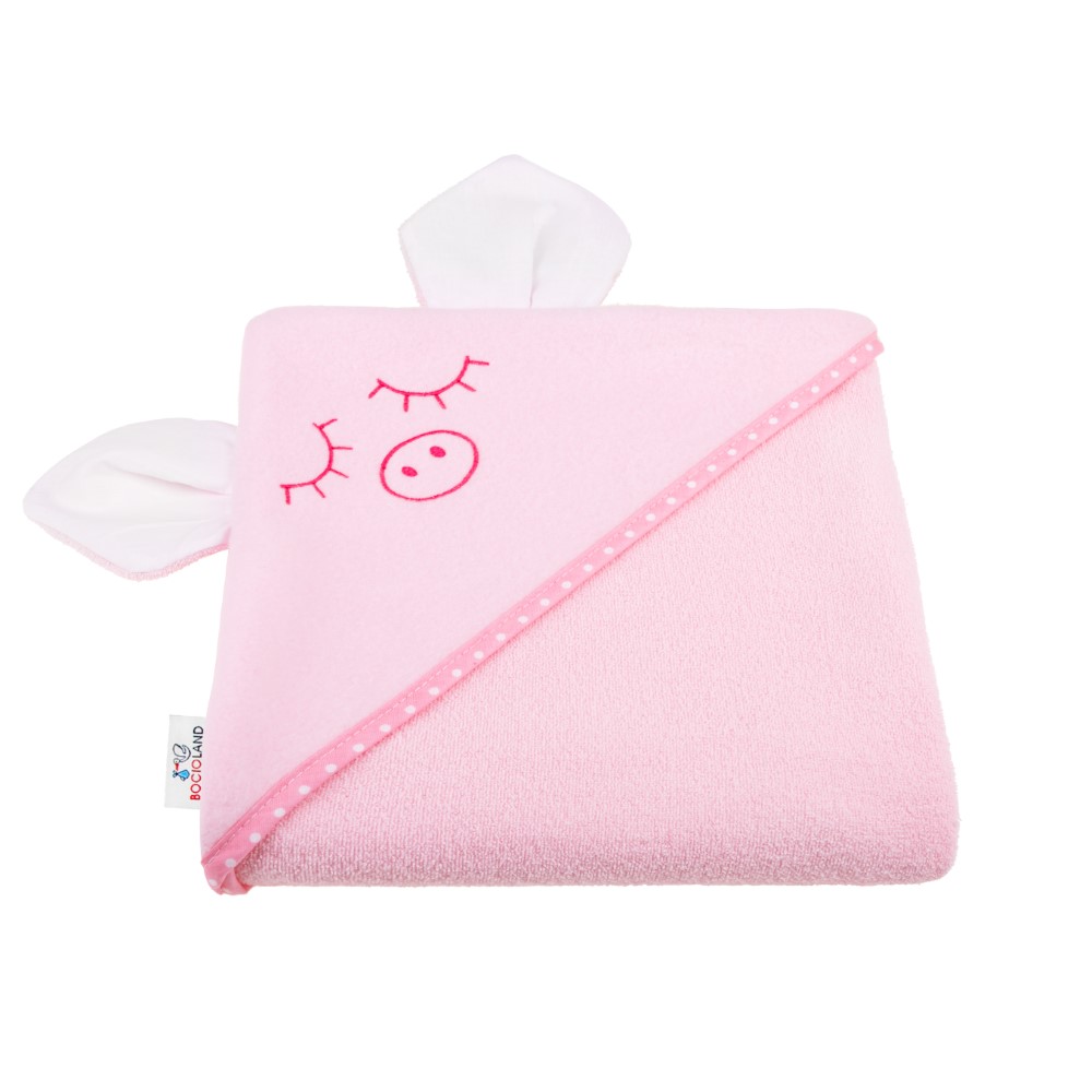 Bocioland okrycie kąpielowe z kapturkiem świnka różowe 80x80 cm, 1 szt.