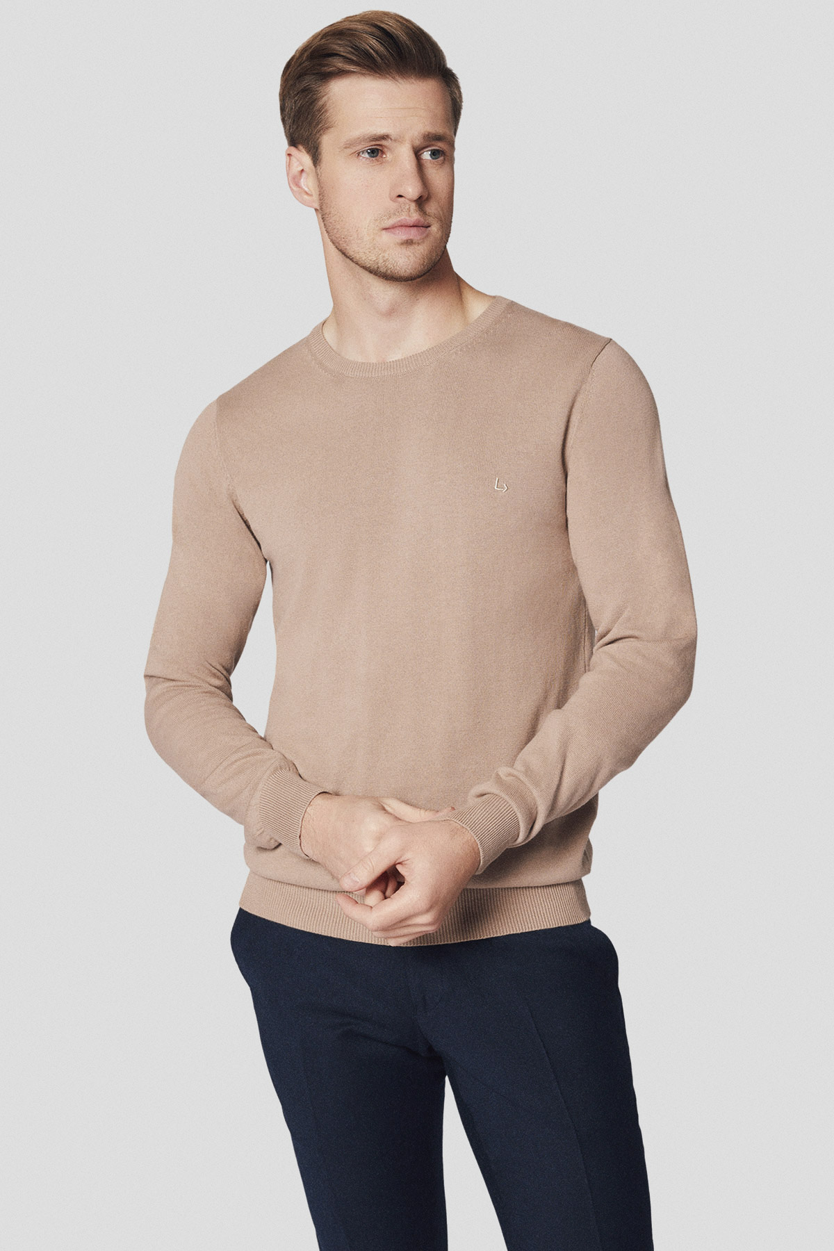 Lancerto Sweter Beżowy z Bawełną Gładki Morey
