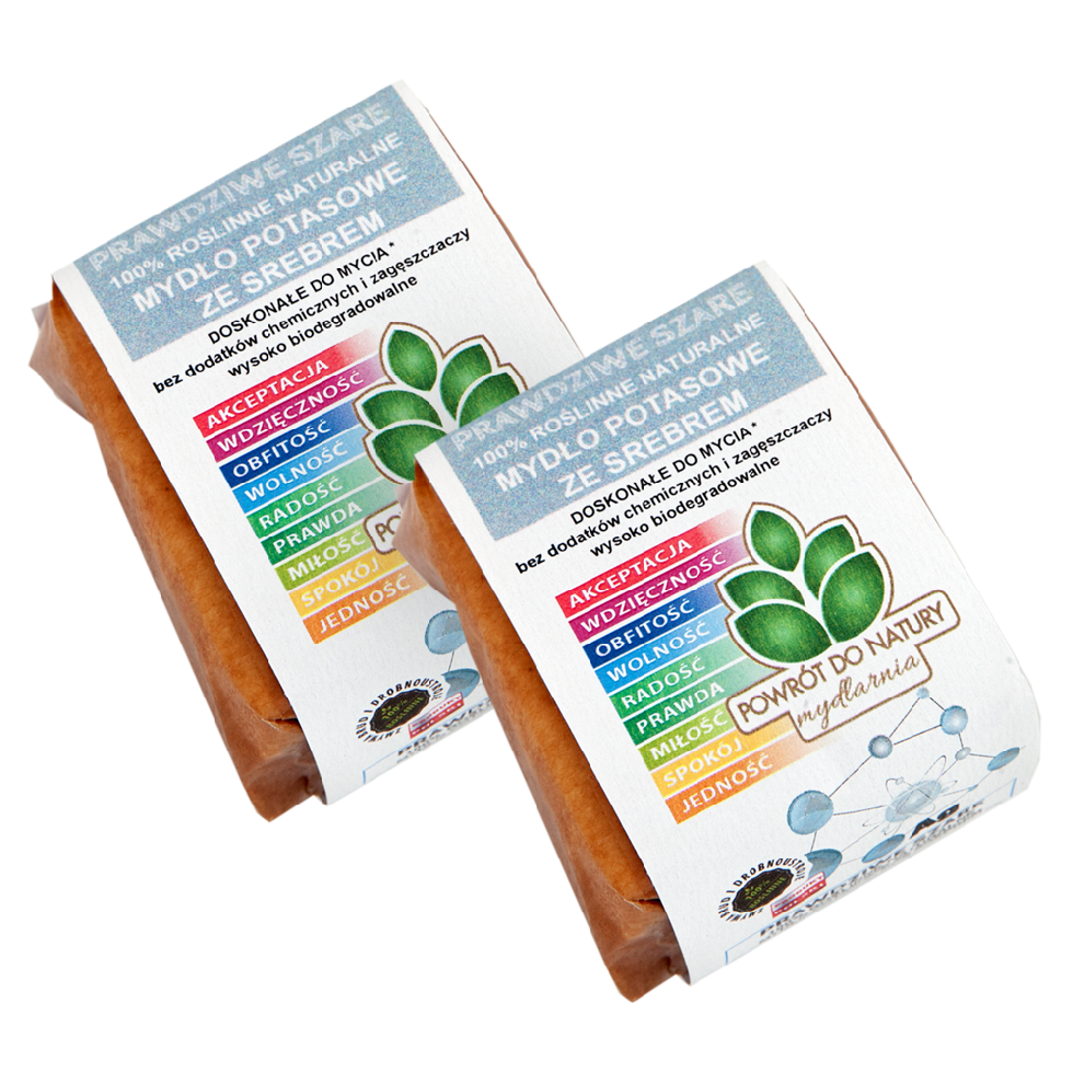 Powrót do natury Prawdziwe szare 100% roślinne naturalne mydło potasowe w kostce ”prawdziwe szare” ze srebrem, 100 g