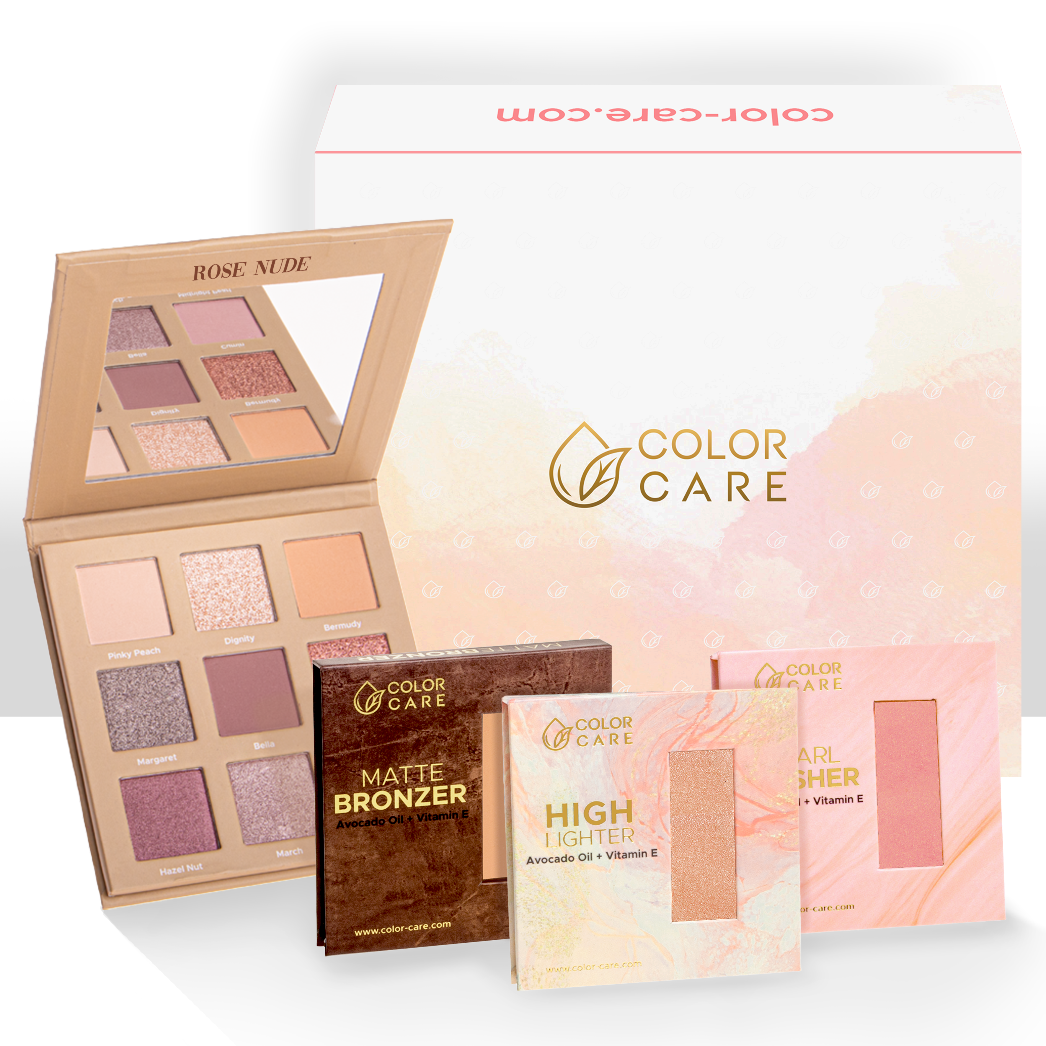 Color Care GlowUp zestaw Rose Nude: paleta cieni do powiek, 22,5 g + róż, 8 g + bronzer, 8 g + rozświetlacz, 8 g