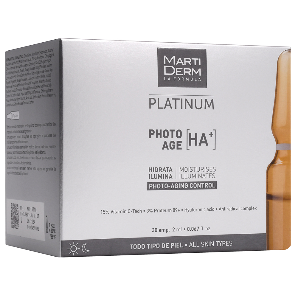 MartiDerm Platinum Photo Ahe HA+ serum do twarzy nawilżająco - rozświetlające w ampułkach, 30x2 ml/1 opak.
