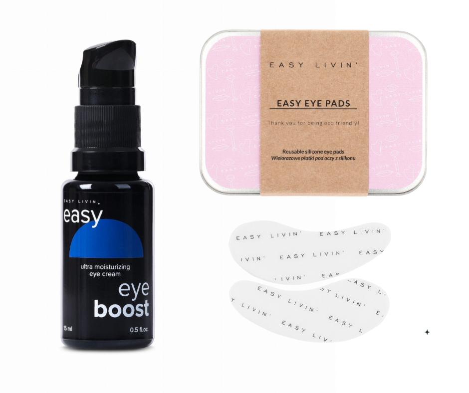 Easy Livin' zestaw: ultranawilżający krem na okolice oka, 50 ml + wielorazowe płatki pod oczy z silikonu, 1 para