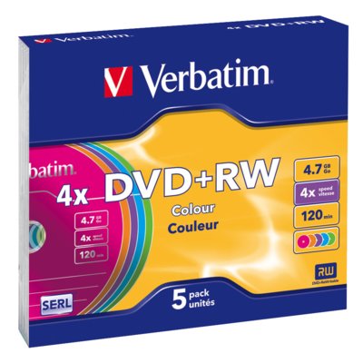 Płyta VERBATIM Color Slim DVD+RW, 4.7 GB, 4x (5 szt.)