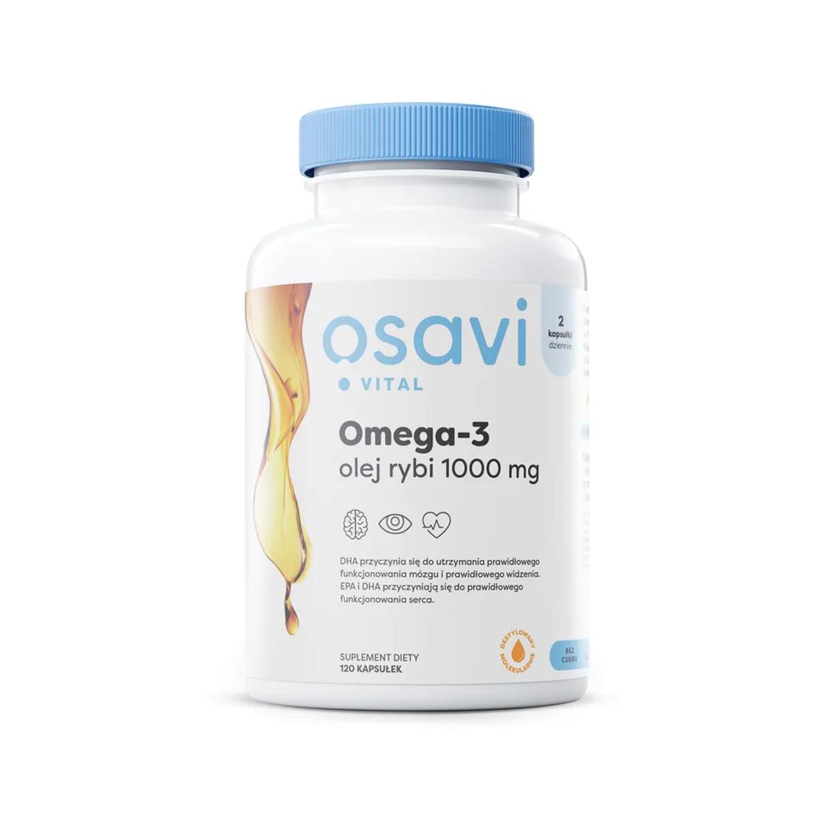 Osavi suplement diety Omega-3 olej Rybi, 1000mg, Naturalny smak, 120 kaps./1 opak.