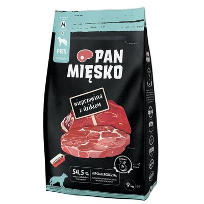 Karma dla psa PAN MIĘSKO Wieprzowina z dzikiem M 9 kg