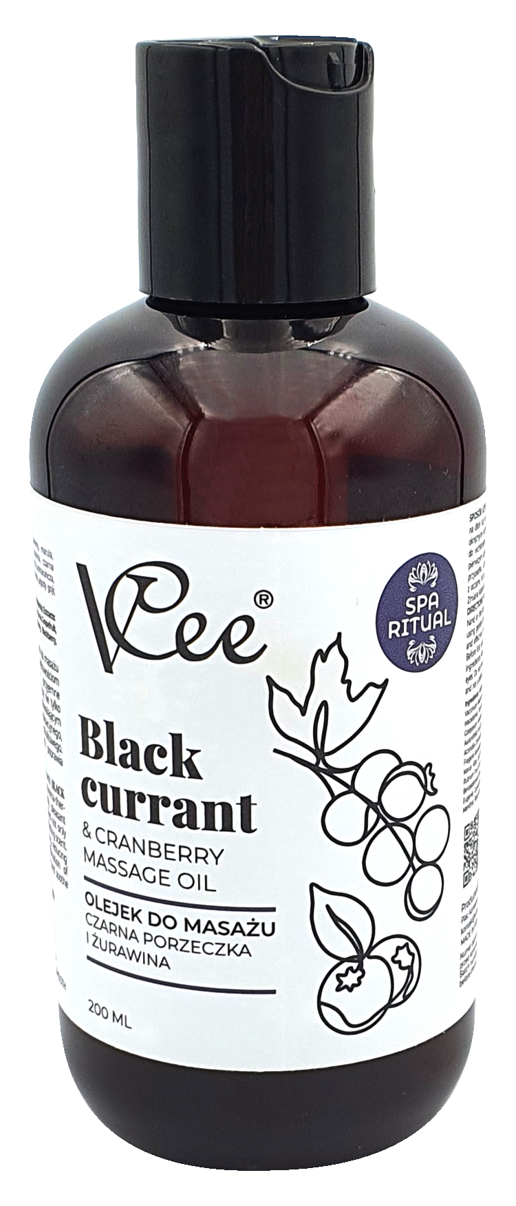 Vcee Czarna porzeczka i żurawina olejek do masażu, 200 ml