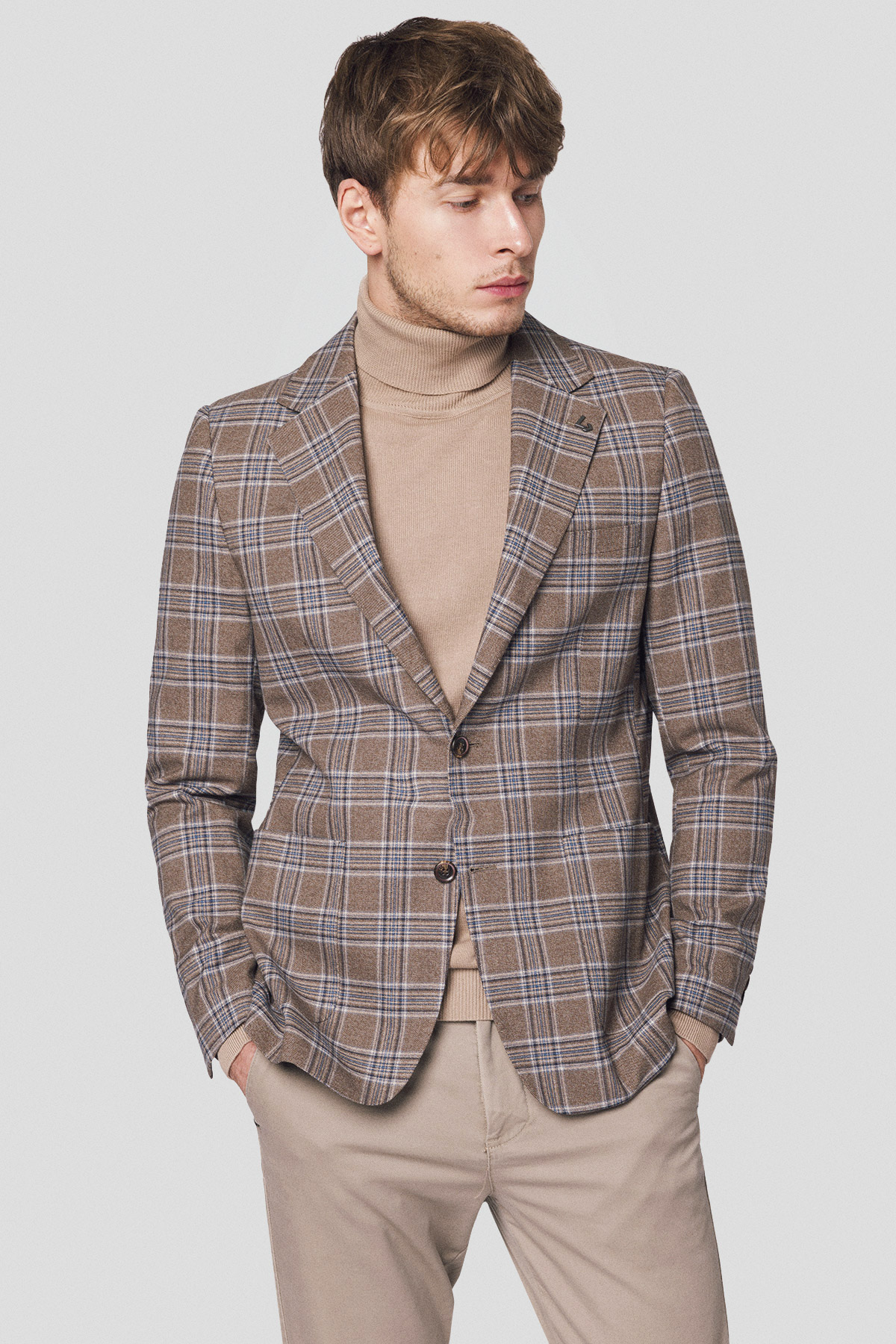 Lancerto Marynarka Beżowa w Kratę Falstone