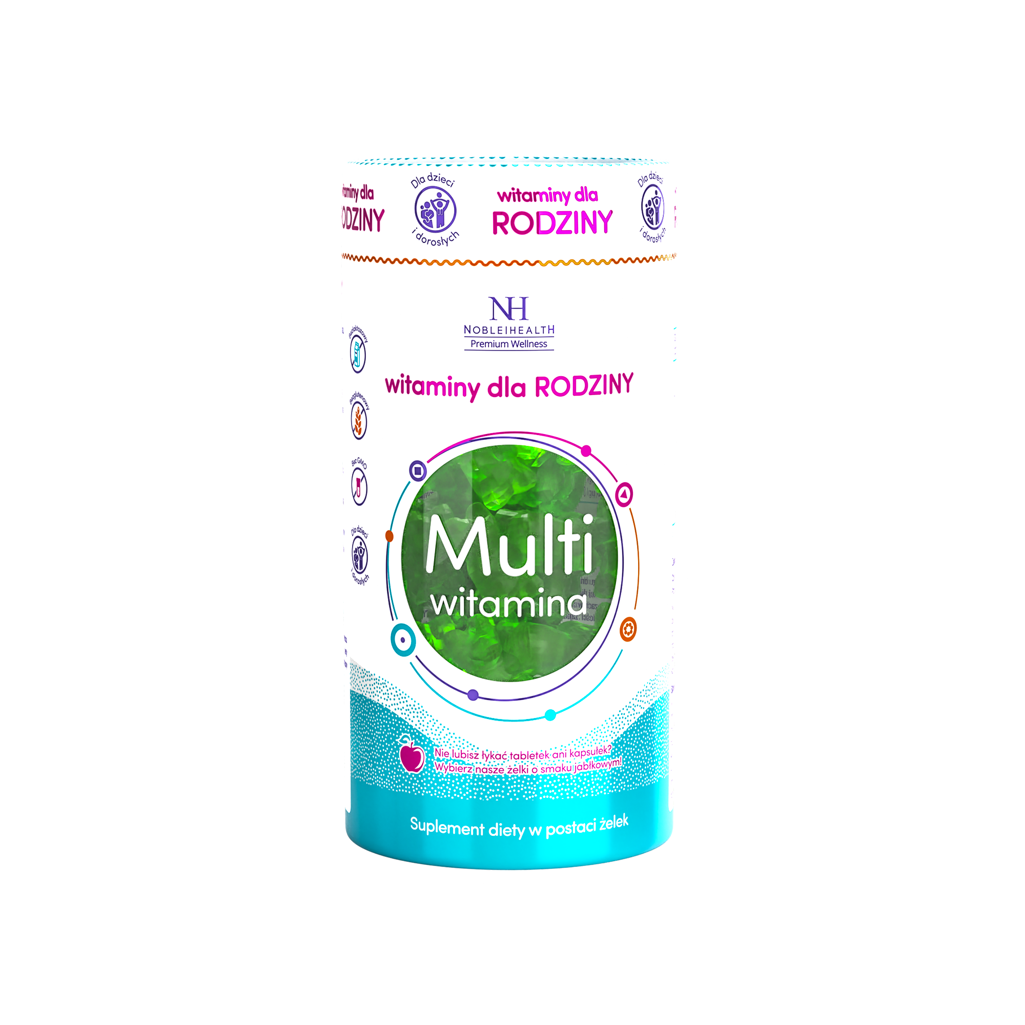 Noble Health Witaminy dla Rodziny suplement diety w postaci żelków dla dzieci i dorosłych z kompleksem witamin, 60 szt./1 opak.