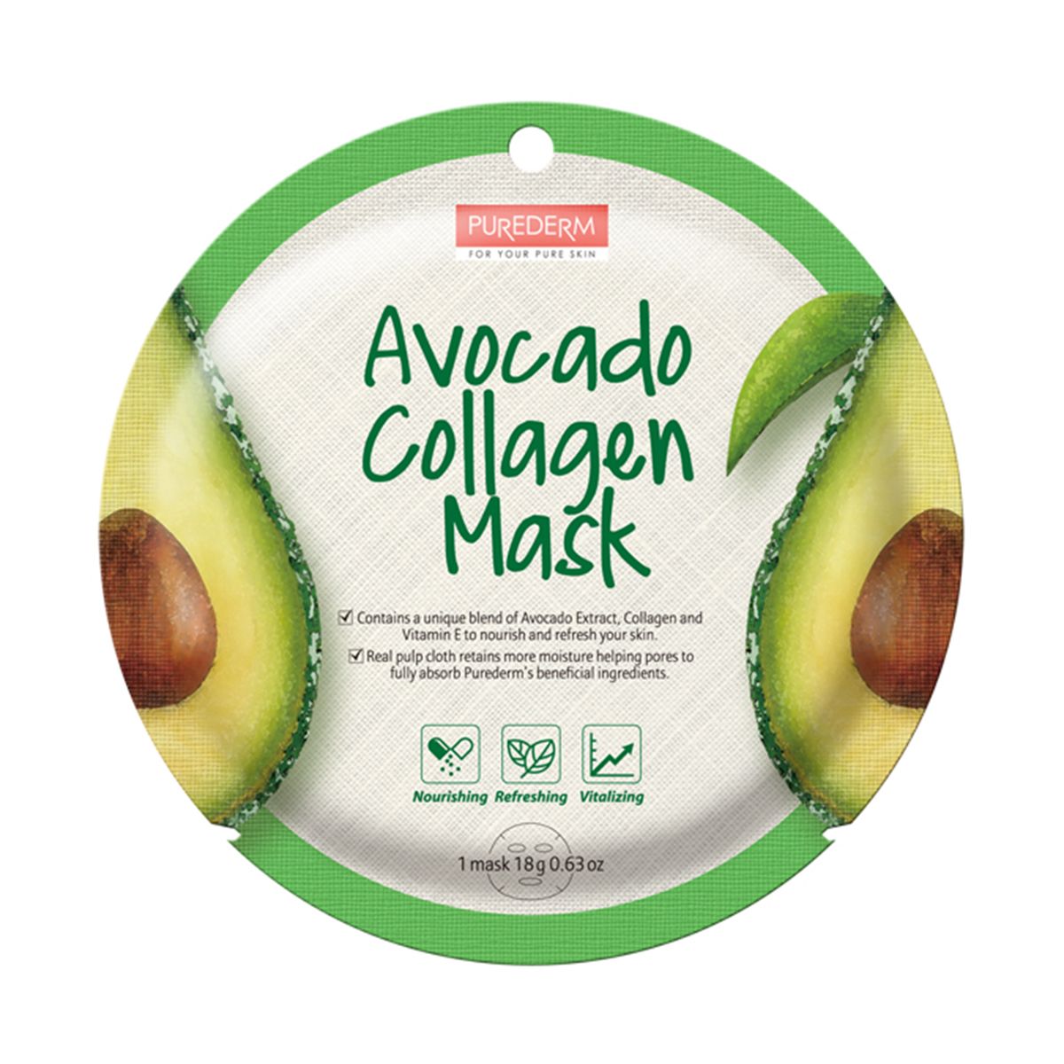 Purederm Avocado Collagen nawilżająco-liftingująca maska do twarzy, 1 szt.