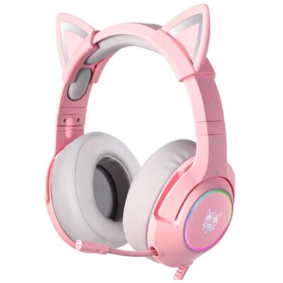 Słuchawki ONIKUMA K9 Cat RGB Nauszne, Dźwięk przestrzenny Różowy