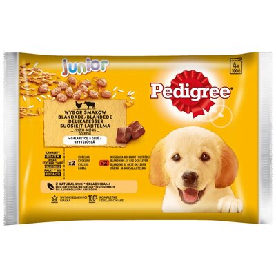 Karma dla psa PEDIGREE Junior Vital Protection Wołowina z ryżem, Kurczak z ryżem (4  x 100 g)