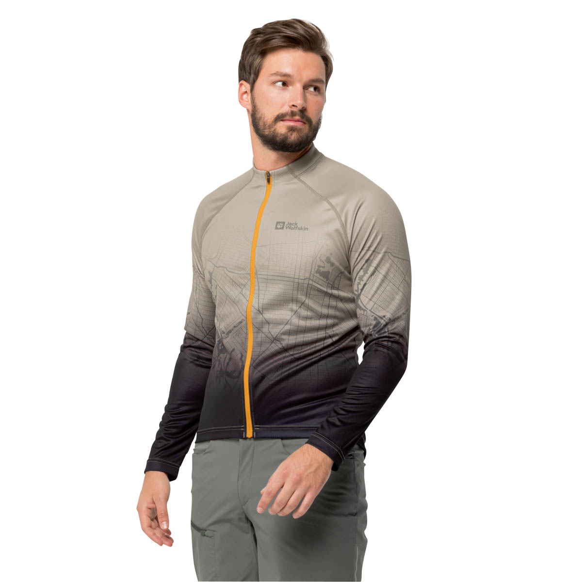 Koszulka rowerowa męska Jack Wolfskin MOROBBIA FZ L/S PRINT M misty green 51 - L