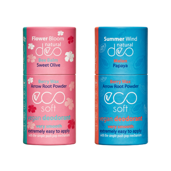Eco Soft Ecosoft Deo Summer zestaw: naturalny dezodorant damski bez aliminium Flower Bloom, 50 g + dezodorant damski Summer Wind, 50 g