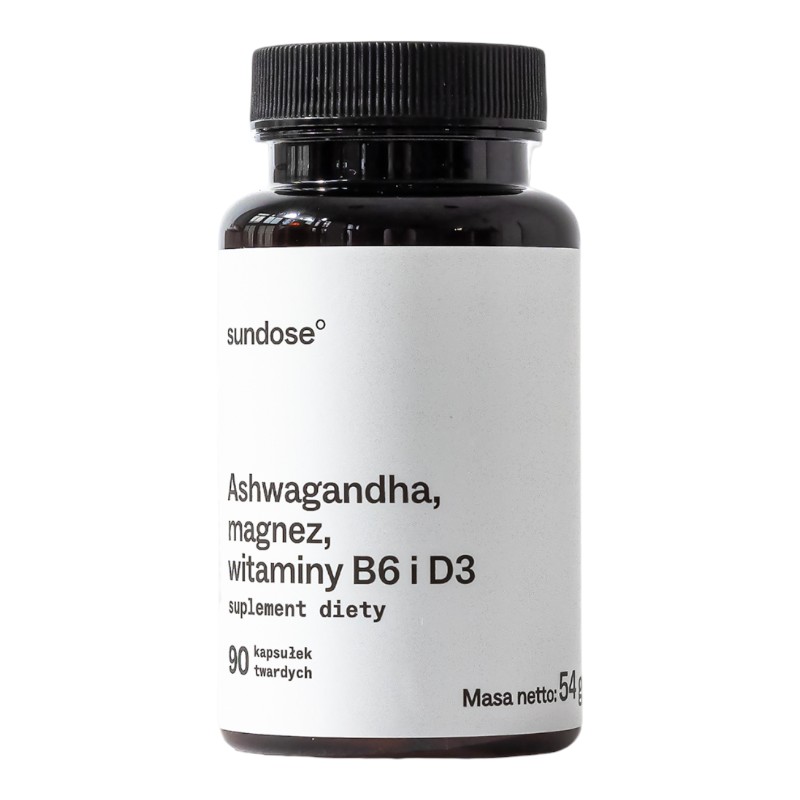 Sundose ASHWAGANDHA, MAGNEZ, WITAMINY B6 i D suplement diety, 90 kaps./1 opak.