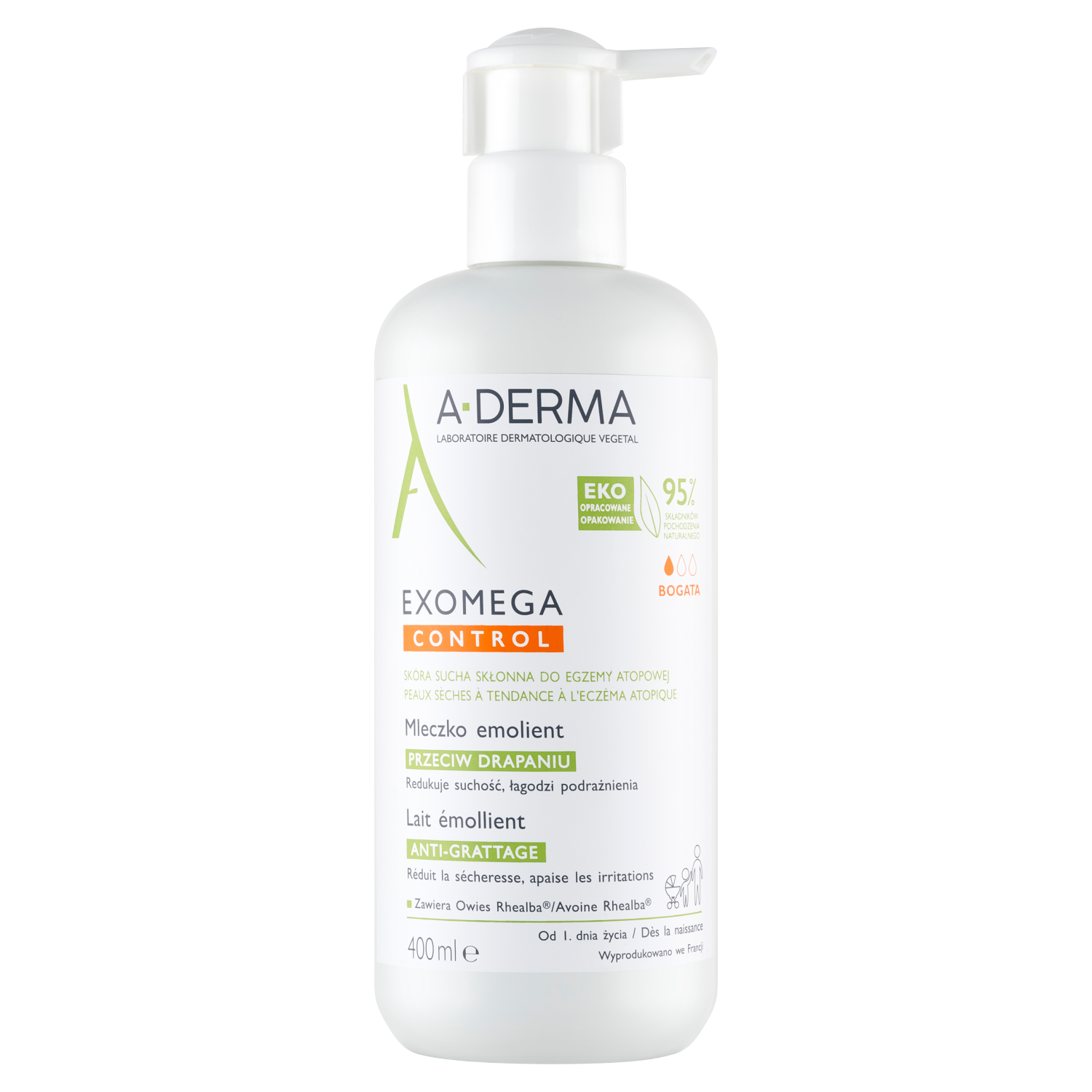 A-Derma Exomega Control nawilżająco-zmiękczające mleczko do ciała, 400 ml