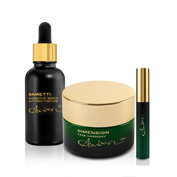 Ambasz zestaw: kojący krem do twarzy, 50 ml + antyoksydacyjne serum do twarzy, 30 ml + perfumy aromaterapeutyczne, 10 ml