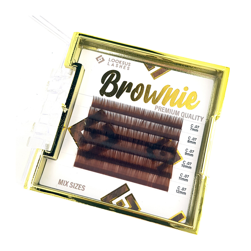 Looksus Lashes Brownie 0,07 Medium Brown brązowe rzęsy do przedłużania, skręt C, 12mm, 1 opak.