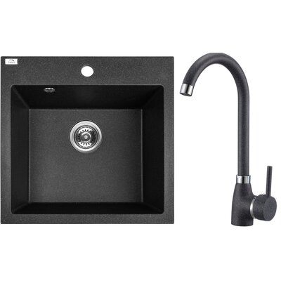 Zlewozmywak jednokomorowy LAVEO Alena SBAA710T Czarny 49x49 + bateria