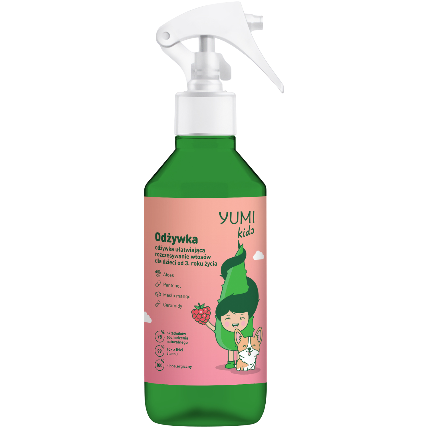 Yumi Kids malinowa odżywka w sprayu do włosów dla dzieci, 100 ml