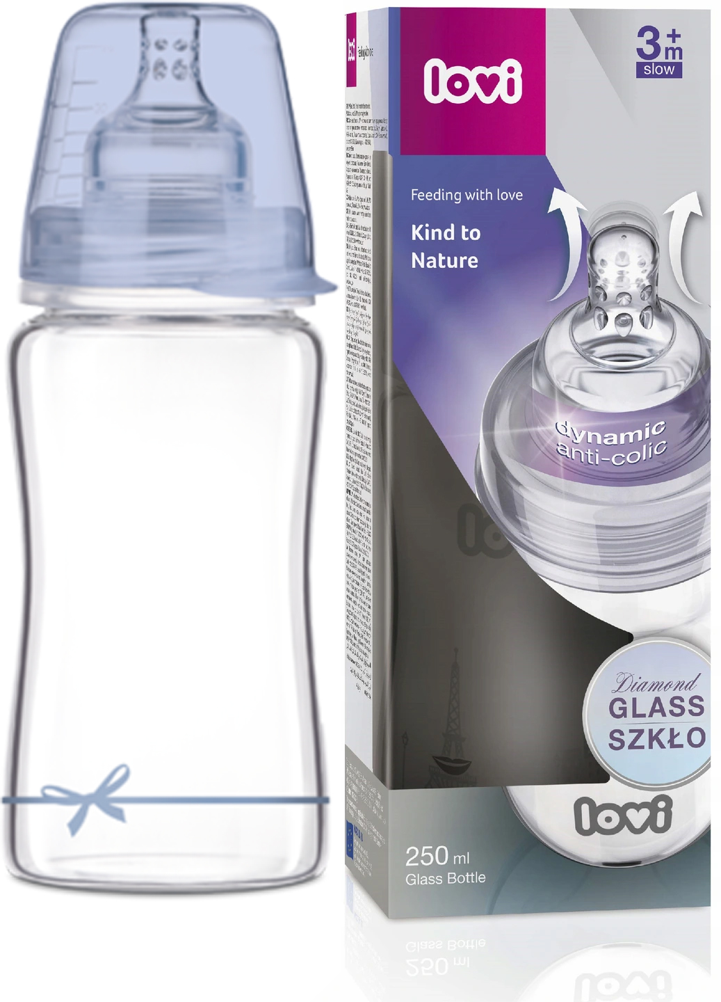 Lovi, butelka szklana Diamond Glass Baby Shower Boy 3m+ 74/204boy, 250ml