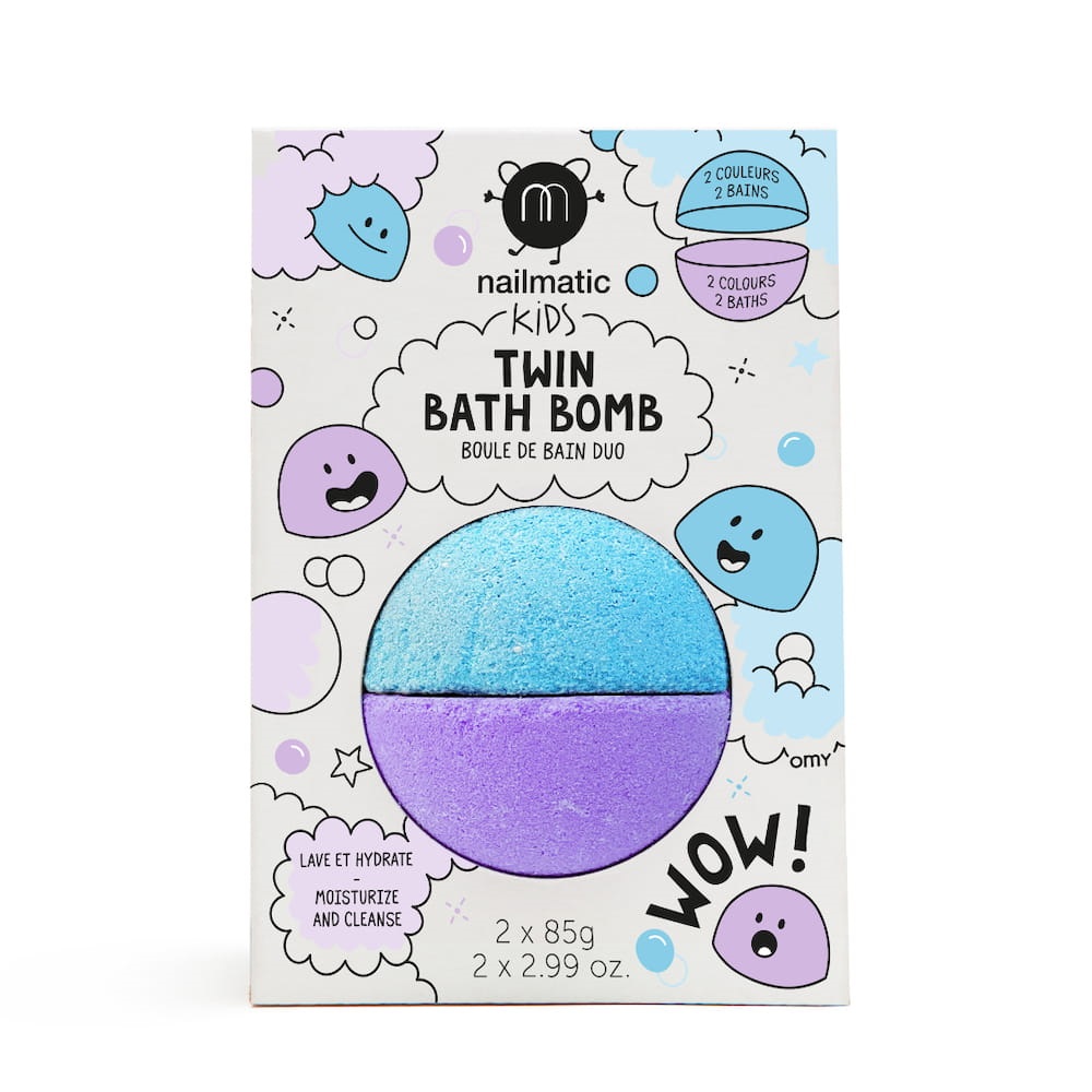 Nailmatic Kids Twin Bath Bomb podwójna kula do kąpieli dla dzieci Blue/Violet, 170 g