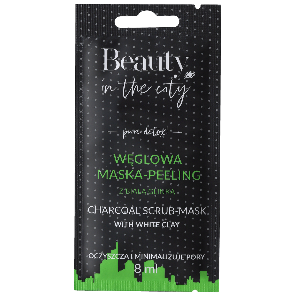 Beauty In The City Detox węglowa maska-peeling z białą glinką do twarzy, 8 ml
