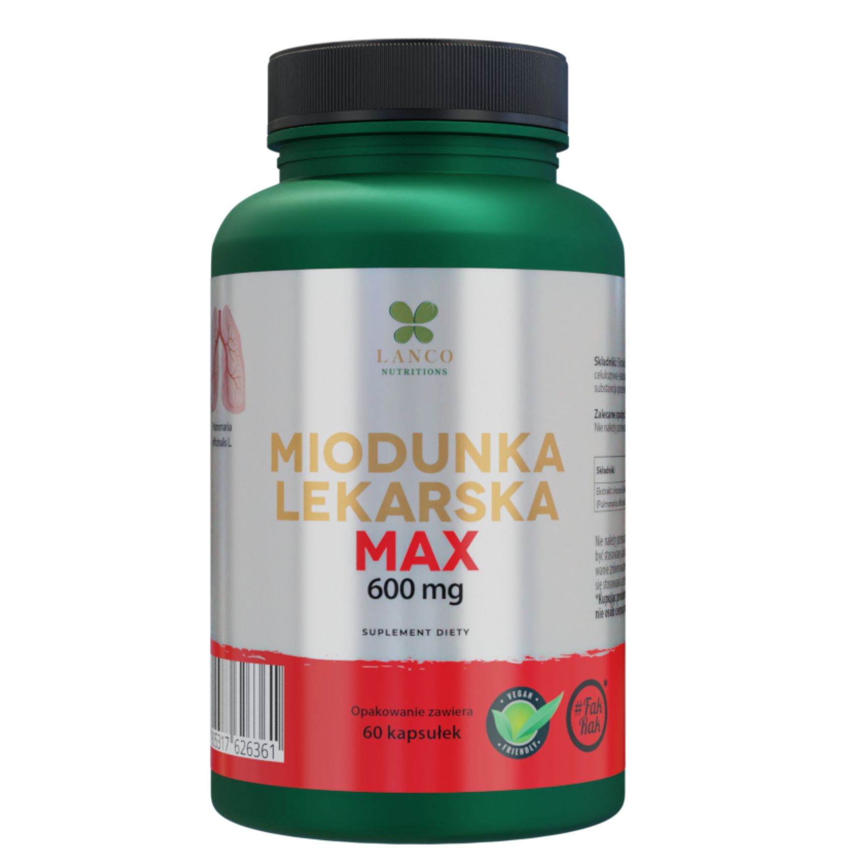 Lanco Nutritions Miodunka Lekarska Max 600Mg suplement diety na zdrowe płuca i oddech, 60 kaps./1 opak.