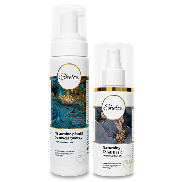 Shelee zestaw: naturalna pianka do mycia twarzy z biofermentem 10%, 200 ml + naturalny tonik basic z biofermentem 6%, 150 ml