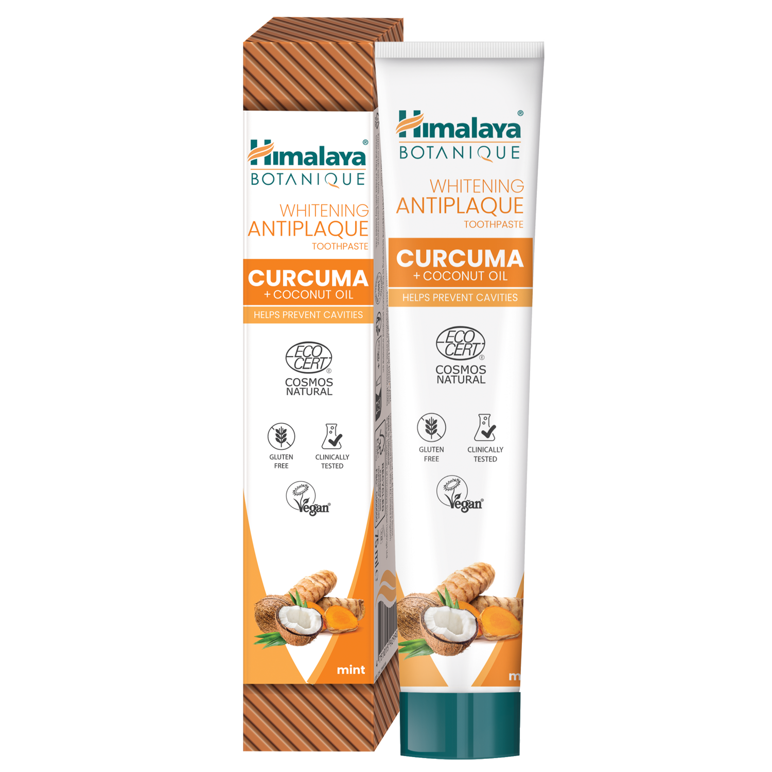 Himalaya Botanique wybielająca pasta do mycia zębów przeciw płytce nazębnej z kurkumą i olejem kokosowym, 75 ml