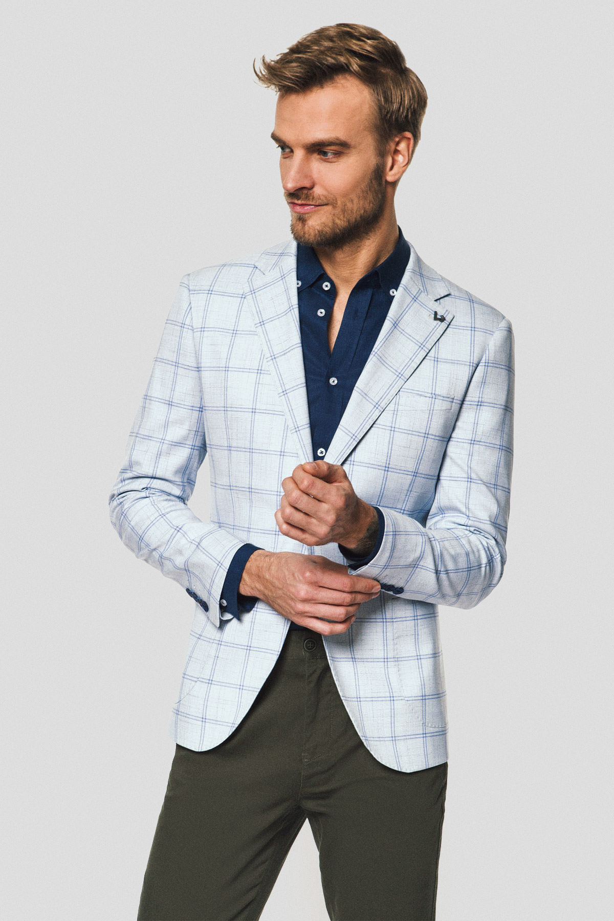 Lancerto Marynarka Biała w Niebieską Kratę Andora