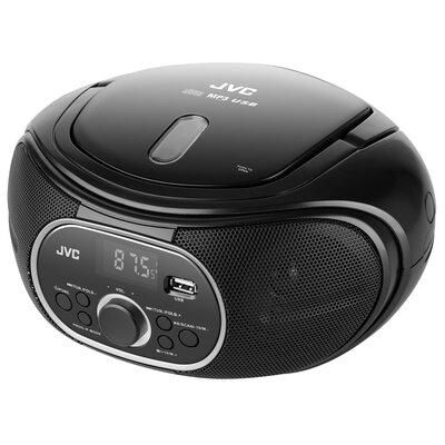 Radioodtwarzacz/Bombox JVC RD-E221B Czarny, Odtw. CD, CD-R, CD-RW, Wejście USB/AUX/Mini-jack, Tuner FM, Zasilanie Bateryjne