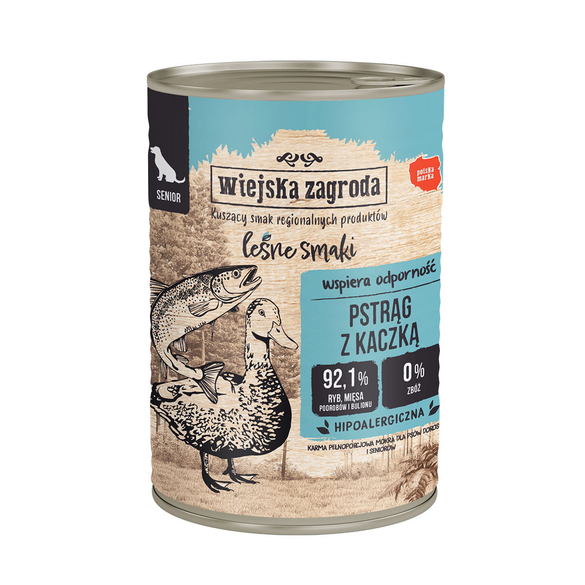 Wiejska Zagroda Karma dla psów seniorów leśne smaki pstrąg z kaczką 400g