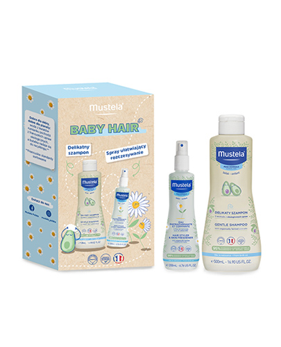 Mustela Baby Hair zestaw: szampon do włosów dla dzieci, 500 ml + spray do włosów dla dzieci, 200 ml