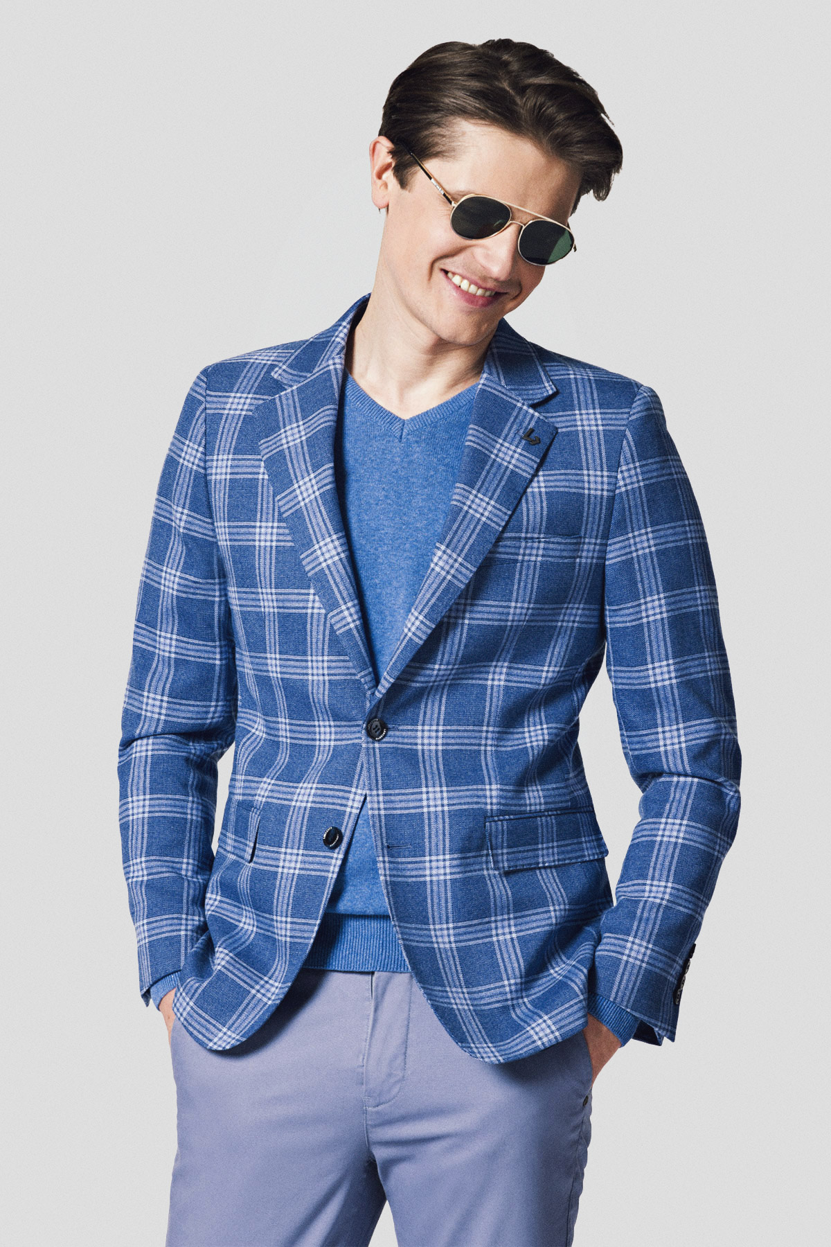 Lancerto Marynarka Niebieska w Kratę Tartan Estepona