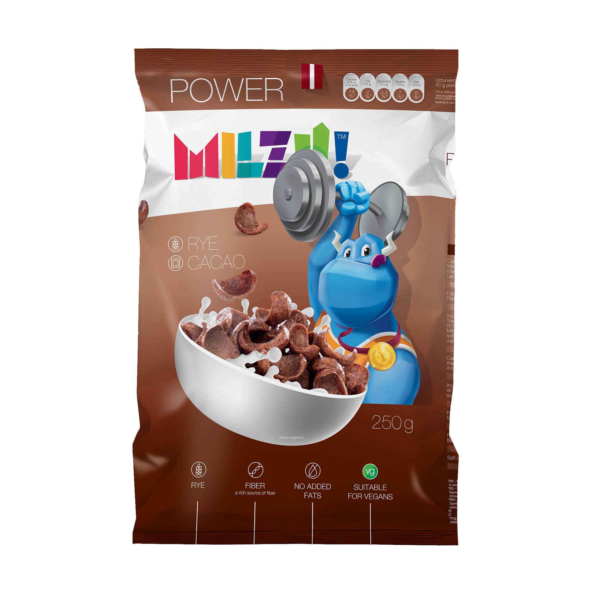 MILZU! Siła Płatki żytnie kakaowe łódeczki, 250 g