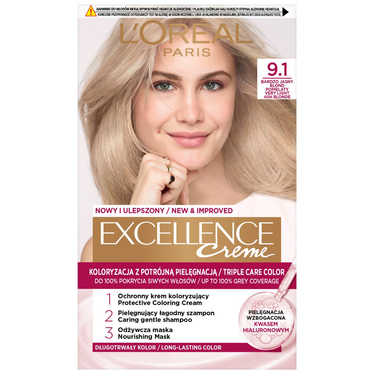 L'Oréal Paris Excellence Creme farba do włosów 9.1 bardzo jasny blond popielaty, 1 opak.