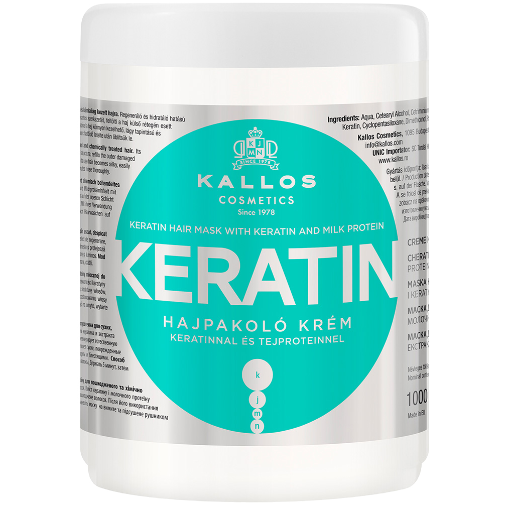 Kallos Keratin odbudowująca maska do włosów suchych i zniszczonych, 1000 ml
