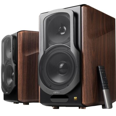 Aktywne, Podstawkowe kolumny głośnikowe EDIFIER S2000MKIII Brązowe (2 szt.), Obudowa MDF, Bluetooth 5.0 aptX, Hi-Res Audio